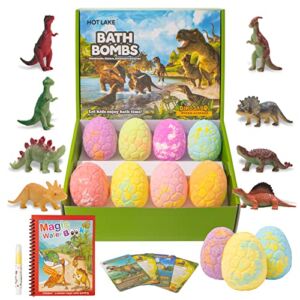 HOTLAKE Dinosaur Bath Bombs Gift Set,8 Pack Organic Bath Bomb for Kids with Surprise Toy Inside,Dino Egg Bathbombs Kit for Christmas or Birthday Gift for Girls and Boys
