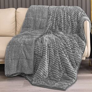 Topblan Weighted Blanket – Soft Sherpa Weighted Blanket 15 Pounds for Men & Women, Super Warm Heavy Fleece Weighted Blanket 48″ x 72″ , Grey