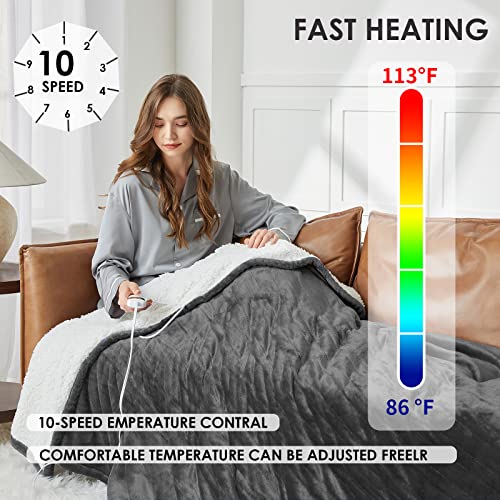 BOMOVA Electric Heated Blanket Queen Size, 10 Heating Levels & 8 Hours Auto Off with Dual Control, Sherpa Blanket with Fast Heating Overheating Protection, Machine Washable, Home Office 90″ x 90″ | The Storepaperoomates Retail Market - Fast Affordable Shopping