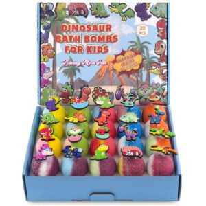 20PCS Bath Bombs for Kids with Dinosaur Suction Toys Inside, All Natural Organic Kids Bath Bombs for Girls and Boys at Birthday, Christmas, Easter, Colorful Bubble Bath Fizzy Bombs for Toddlers