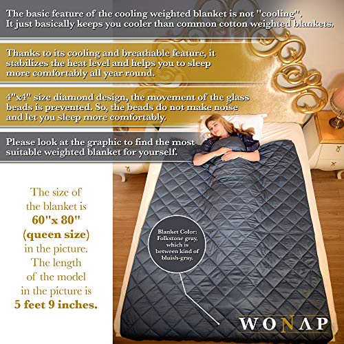 WONAP Bamboo Weighted Blanket | 100% Natural Bamboo Cooling with Premium Glass Beads | 15 lbs | 60″x80″ Queen Size | for Adult and Kids | Heavy Blanket | Folkstone Grey | The Storepaperoomates Retail Market - Fast Affordable Shopping