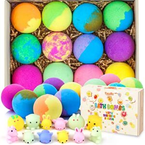 Bath Bombs for Kids with Toys Inside for Girls Boys – Surprise Bubble Bath Fizzies Vegan Essential Oil Spa Bath Fizz Balls Kit Dry Skin Moisturize, Handmade 12 Set (Package May Vary)