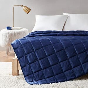 Comfort Spaces Reversible Weighted Blanket Velvet to Sherpa Adult-Glass Beads Filling All Season Soft Heavy Wraps-Box Quilted Cozy Warm Bed Cover, 48″x72″ / 15lbs, Navy,CS50-1232