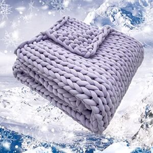 Maetoow Cooling Chunky Knit Weighted Blanket Throw (50”x60”, 10lbs, Light Purple), Handmade Warm & Cozy Blanket Couch, Bed, Home Decor, Heavy Soft Breathable Blanket, Twin Size for Adults