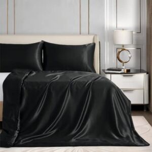 Homiest 48″x72″ Duvet Cover for Weighted Blanket, Black Satin Weighted Blanket Cover Twin Size with 8 Ties, Silky & Removable Zippered Duvet Cover Heavy Blanket Duvet Cover for Adults