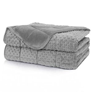 Huloo Sleep Weighted Blanket Twin 15lbs for Adult(48″×78″,Gray) Breathable Soft Minky Weighted Throw Blanket for All Season,Heavy Blanket with Premium Glass Beads