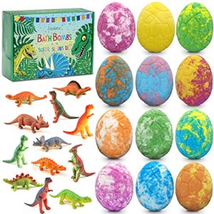 Bath Bombs for Kids with Toys Inside for Girls Boys – 12pcs Bulk Large Surprise Colorful Dinosaur Egg Bubble Bath Fizzies, Gentle and Kids Safe for Birthday Gift Easter Eggs Stuffers Christmas