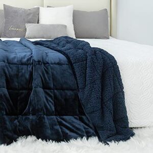 Kivik Weighted Blanket 15 lbs for Adult,Fuzzy Sherpa Weighted Blanket Full Size,Flannel Fleece Heavy Blanket Throw for Couch Sofa,Calming & Relaxing Sleeping,Dual Side Navy Blue 60×80 Inches