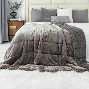 immtree Sherpa Fleece Weighted Blanket 15lbs for Adult, Flannel Weighted Blanket Twin Size with Soft Plush Flannel Fleece & Cozy Warm Sherpa for Bed Couch Heavy Blanket, 48 x 72 inches, Grey