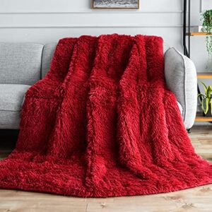 Topblan Sherpa Fleece Weighted Blanket 15lbs, Reversible Plush Bed Blanket with Luxury Long Fur and Shaggy Sherpa to Help with Better Sleep, 60×80 inches Wine Red