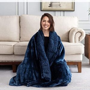 Weighted Blanket Queen Size 20 lbs for Adult, Stiio Sherpa Sherpa Fleece Flannel Cozy Plush Bed Blanket, Fuzzy Sherpa Flannel Blanket Full Size, Soft Blanket for Sofa Bed, 60 x 80 inches,Navy Blue