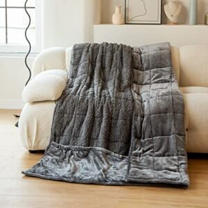 Cottonblue Weighted Blanket Queen Size 15lbs with Foot Pocket, Fuzzy Sherpa Fleece Weighted Blankets for Adults, Soft Cozy Warm Thick Blankets for Calming and Relax, Extra Long 60×90, Grey
