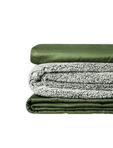 YnM Weighted Blanket and Duvet Covers — Hot and Cold Duvet Cover Set (3 Pieces) — (Teddy Bear Velvet Amy Green,80”x87” 25lbs), Two Persons(110~190lb) Sharing Use on Queen/King Bed