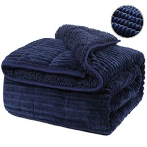 Weighted Blanket 15lbs for Adults, netoolen 60×80 Dual Sided Sherpa Fleece Striped Flannel Heavy Thick Soft Cozy Fuzzy Throw Blanket for Bed Couch Sofa, Navy Blue (60x80in,15 pounds)