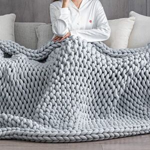Uttermara Knitted Weighted Blanket 15 LBS Queen Size 60×80 inch, Chunky Knit Weighted Blanket Handmade for Relax, Calming or Home Decor, Weighted Blanket No Beads Snuggle for Adults, Grey