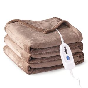 NABIYE Electric Heated Blanket Full Size 72”*84″ with 10 Hours Auto Off & 4 Heat Settings, Soft Heating Blanket with Over-Heat Protection, ETL and FCC Certification & Machine Washable(Brown)