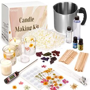 Karsspor 122 PCS Candle Making Kit, Candle Making Supplies with 500 g Soy Wax, Candle Pouring Pot, Glass Jars, Essential Oil, Dried Flowers for Candle Making, Great Candle Kit for Beginners