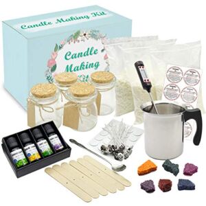 Complete DIY Candle Making Kit Supplies – Full Beginners Soy Candle Making Kit Including Soybean Wax, Dyes, Wicks, Pot, Tins & More