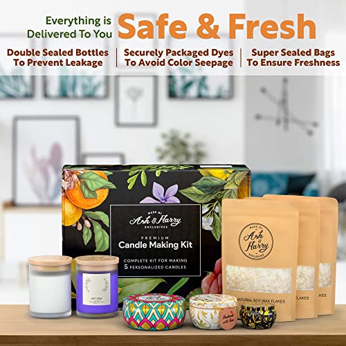 ASH & HARRY (US Based Company Premium Soy Candle Making Kit – Full Set – Big Glass Jars & Tins Soy Wax for Candle Making – DIY Starter Candles Making Kits for Adults – Scented Candle Maker Supplies | The Storepaperoomates Retail Market - Fast Affordable Shopping