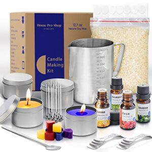 Candle Making Kit for Adults – Easy Use Homemade Candle Kit – DIY Candle Making Kit for Beginners – Candle Maker Kit Include 12.7oz Soy Wax, 50 Wicks, 4 Color Dyes, 4 Oil Scents, & More