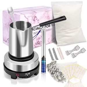 Candle Making Supplies, Wax Melter for Candle Making Kit for Adults and Beginners, 18 Oz Organic Soy Candle Wax Flakes for Candle Making, Candle Making Kit with Thermostatic Electronic Hot Plate