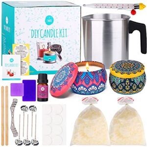 J MARK DIY Candle Making Kit for Adults –22 PCS All Inclusive with 2 Decorative Candle Tins, 2 Soy Wax, Dye, 1 Fragrance Oils, 5 Cotton Wicks, 1 Melting Pot, 1 Wick Holder , 2 Color dyes, Art & Crafts