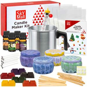 SkyMall Candle Making Kit, DIY Set for Making Candles, Includes Melting Pot, 4 Metal Tins ,4 x 5oz Soy Wax Bags, 4 Color Dye Blocks, 4 Fragrance Oils, Wicks, Thermometer, Tags, Bonus Holiday Stickers