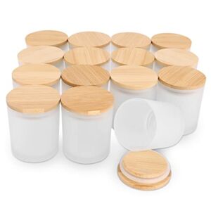 (15 Pack)Frosted Glass Candle Jars with Bamboo Lids for Making Candles, 6 oz Empty Candle Tins with Wooden Lids, Bulk Clean Candle Containers – Dishwasher Safe