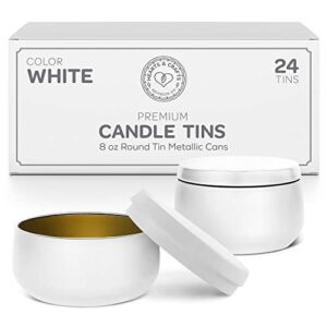 Hearts & Crafts White Candle Tins 8 oz with Lids – 24-Pack of Bulk Candle Jars for Making Candles, Arts & Crafts, Storage, Gifts, and More – Empty Candle Jars with Lids