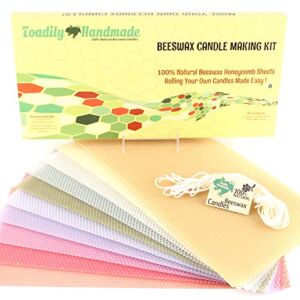 Make Your Own Beeswax Candle Kit – Includes 10 Pastel Colored Full Size 100% Beeswax Honeycomb Sheets and Approx. 6 Yards (18 Feet) of Cotton Wick.