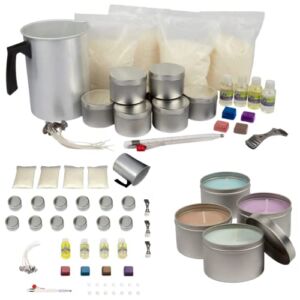iDIY Scented Candle Making Supplies Kit (Large 55 Piece Set) -Includes 4 lb All Natural Soy Wax Chips, 12 Tins, Scents, Coloring, Wicks, Thermometer, Pouring Pot, Twice as Many Candles AS Leading Kit