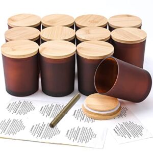 7 OZ Amber Candle Jars for Making Candles with Bamboo Lids – Bulk Candle Containers for Candle Making Dishwasher Safe for Spices, Decoration, and Spice Storage 12-Pack
