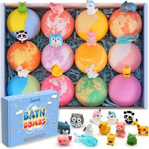 Bath Bombs for Kids with Toys Inside for Girls Boys – 12 Pack Organic Bubble Bath Fizzies Bomb, Gentle and Kids Safe, Ideal Gift for Easter Eggs Stuffers Birthday Christmas