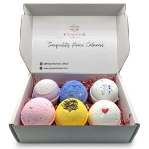 PAMPER MY HEART Luxury Spa Aromatherapy Bath Bombs | Handmade in The USA with Natural Ingredients & Essential Oils | Moisturizing & Relaxing Bath, Gift Sets for Women & Men | 6 Pack x 6oz