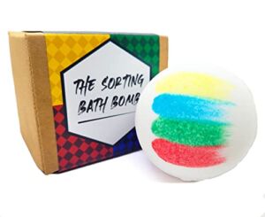 The Sorting Bath Bomb. Large 6.5 Ounce Bath Bomb. Red, Blue, Green, and Yellow. (Mystery Color Inside)