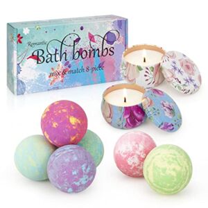 Bath Bombs Scented Candles Set, Bath Bombs Gift Set for Women, 6 Natural Bath Bombs with 2 Aromatherapy Scented Candles, Fizzy Spa for Moisturizing Skin, Birthday Gifts for Mom, Love, Girlfriend