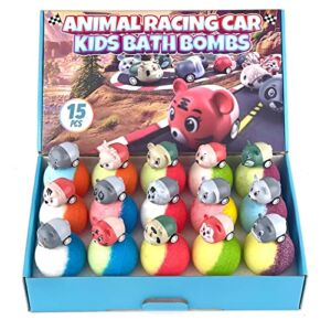 15PCS XL Bath Bombs for Kids with Animal Racing Cars Inside, Gentle & Kid Safe Bubble Bath Fizzies, Birthday Gift for Boys & Girls