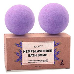 kastu Bath Bombs,2 Pack Fizzy Spa Gift Natural Hemp Oil Extract and Lavender Essential Oils Bath for Moisturizing Dry Skin,Relaxing,Bubble Bath for Gifts Idea for Men Women