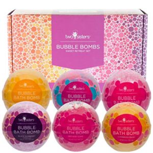 Sweet Retreat Birthday Bubble Bath Bombs Gift Set by Two Sisters Spa. 6 Large 99% Natural Fizzies for Women, Teens and Kids. Moisturizes Dry Sensitive Skin. Releases Color, Scent, and Bubbles.