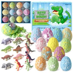 CalmNFiz Bath Bombs for Kids with Surprise Dinosaur Toys Inside，12 Pack Organic and Natural Bubble Bath Fizz Spa Bath Bomb Set Gift for Birthday/Christmas Gift for Her/Him/Kids