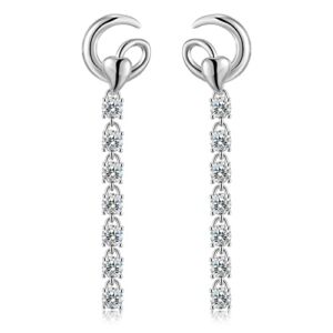 Moissanite Diamond Linear Earrings for Women 925 Sterling Silver 18K White Gold Plated Lab Round Cut Brilliant D Color VVS1 Clarity Moissanite Drop Dangle Earrings