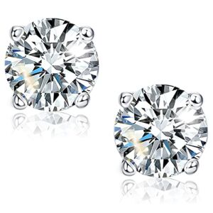 Jewenova Moissanite Stud Earrings, 0.6ct-3ct D Color VVS1 Clarity, Brilliant Round Cut Lab Created Diamond Earrings, 18K White Gold Plated S925 Sterling Silver Moissanite Earrings