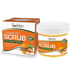 Herblov Turmeric Face Scrub – Skin Brightening Mask with Turmeric – All-Natural Turmeric Face Mask for Acne Treatment – Boosts Circulation and Removes Toxins – Detox Clay Face Mask for Glowing Skin
