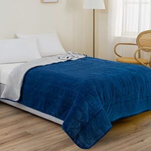 Electric Heated Throw Blanket 50”x70”- ETL&FCC Certified Flannel Bed Blanket with 10 Heating Levels and 1-9 Hours Auto Off Overheating Protection, Machine Washable (Blue)