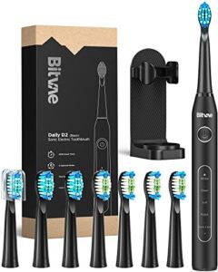 Bitvae Ultrasonic Electric Toothbrushes – Electric Toothbrush for Adults and Kids , American Dental Association Accepted , Rechargeable Travel Sonic Toothbrush with 8 Heads , Black D2