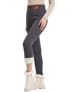 JK SUE JONES Women Winter Warm Thick Leggings Fleece Lined Stretchy Soft Thermal Sherpa Pants High Waist Tights Dark Grey