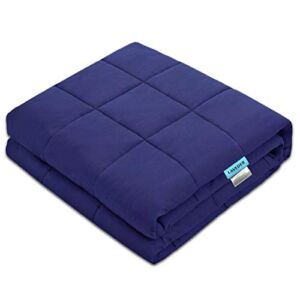 LAVEDER Weighted Blanket Adults 15 lbs(60”x80”, Navy ) for Queen or King Size Bed 100% Cotton with Glass Beads