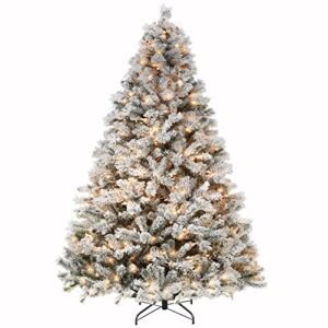 Hykolity 9 ft Snow Flocked Christmas Tree (Sold Exclusively by Weize, Others are Scammers) , Prelit Christmas Tree with Pine Cones, 850 Warm White Lights, 2100 Tips, Metal Stand and Hinged Branches