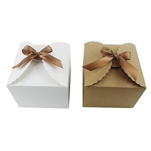 Yimi’s Dream Small Gift Boxes, [10PCS] Recycled Paper Gift Box with Ribbons, 4.7″ x 4.7″ x 3.5″ Inches Brown & White Small Boxes, Decorative Gift Boxes For Friends, Parents, Children, Birthday, Wedding, Party, Chocolate, Candy