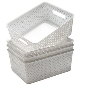 Eslite Plastic Storage Baskets,11.4X8.9X4.7″,Pack of 4 (White)